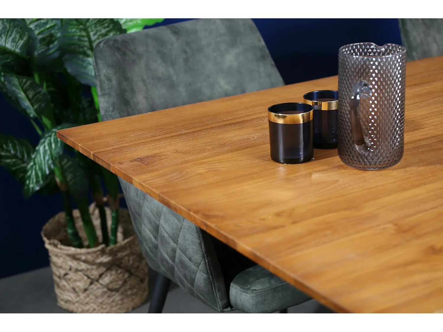 Table pied central bois recyclé teck 220 cm BARBADE