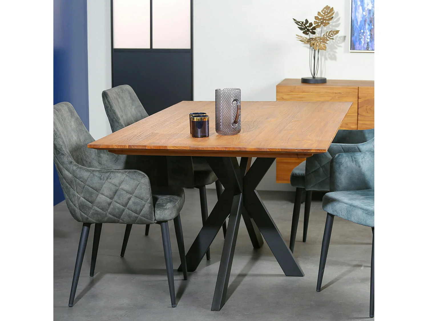 Table pied central bois recyclé teck 220 cm BARBADE