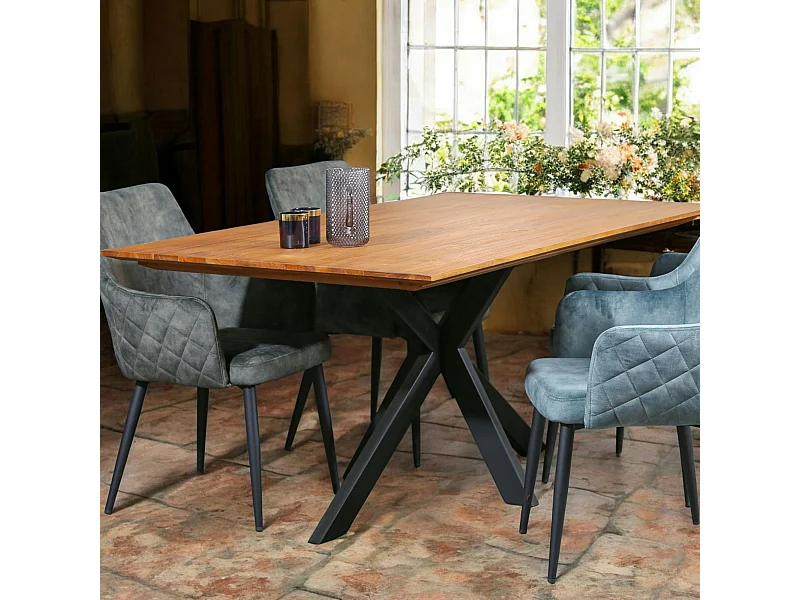 Table pied central bois recyclé teck 220 cm BARBADE