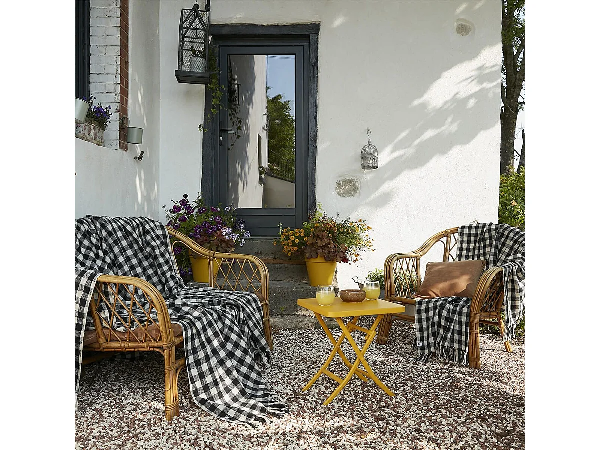 CHARLOT - Plaid à Franges 100% Recyclé Tissage Pieds de poule 130x160cm