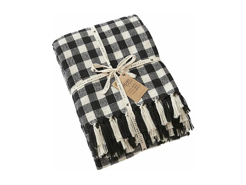 CHARLOT - Plaid à Franges 100% Recyclé Tissage Pieds de poule 180x220cm