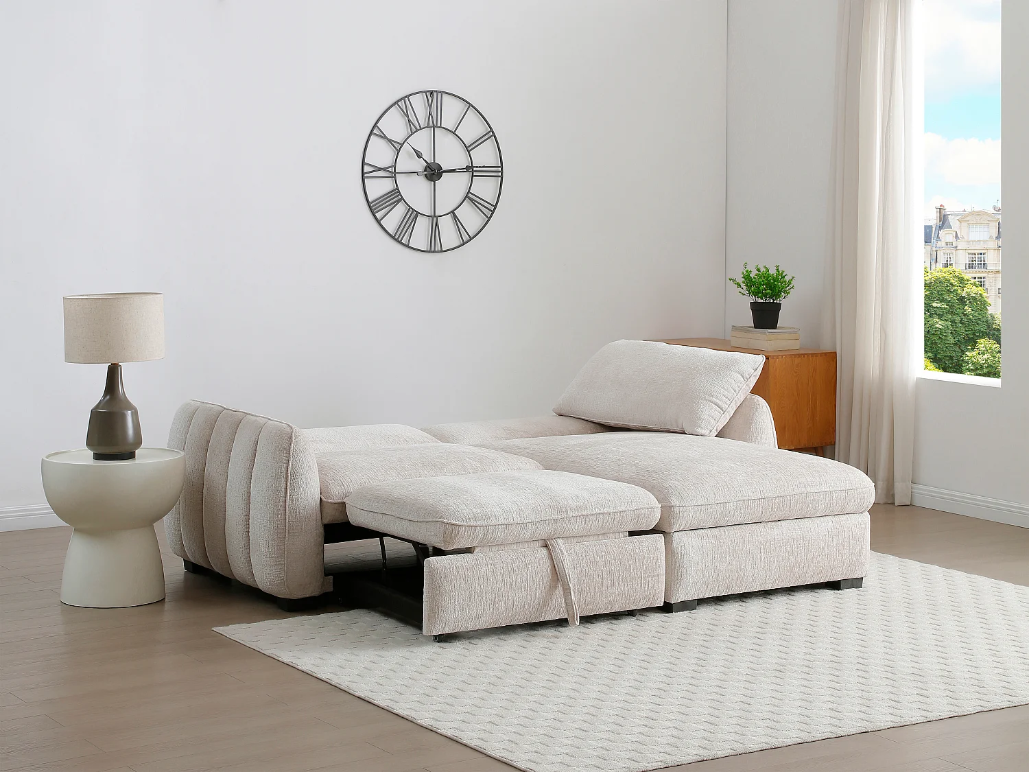 Canapé d'angle convertible et réversible en tissu chiné beige MONAVI