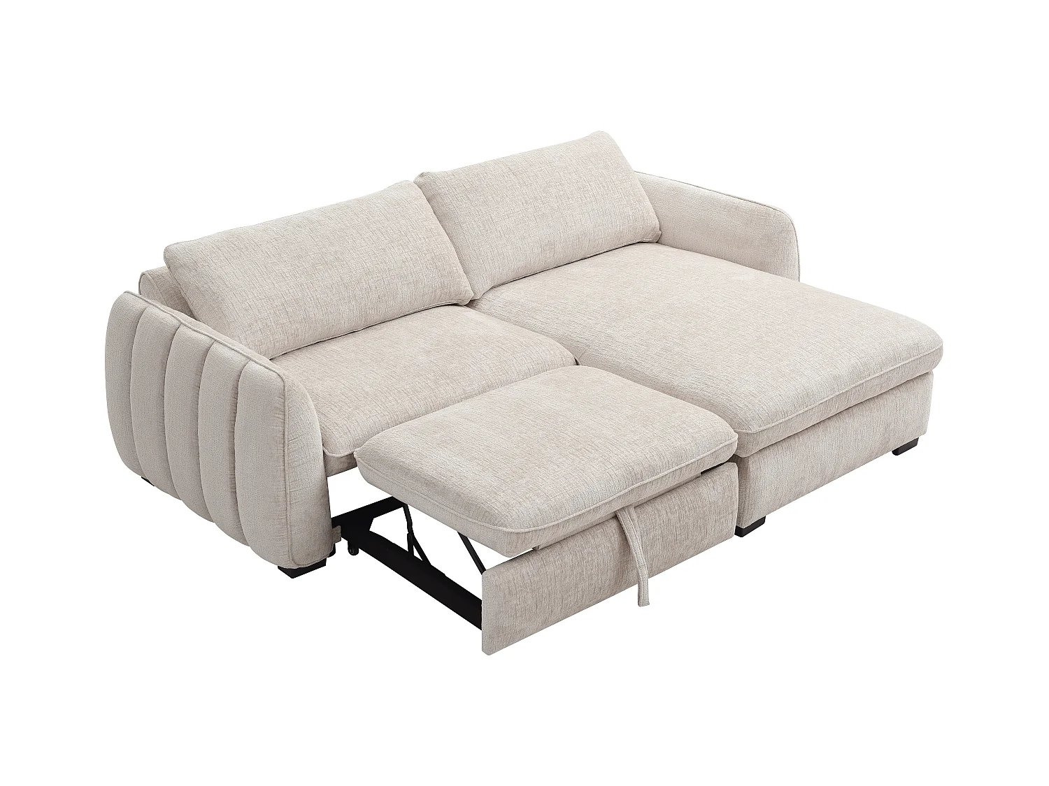 Hörnsoffa som är bäddbar och vändbar i flerfärgat beige tyg MONAVI