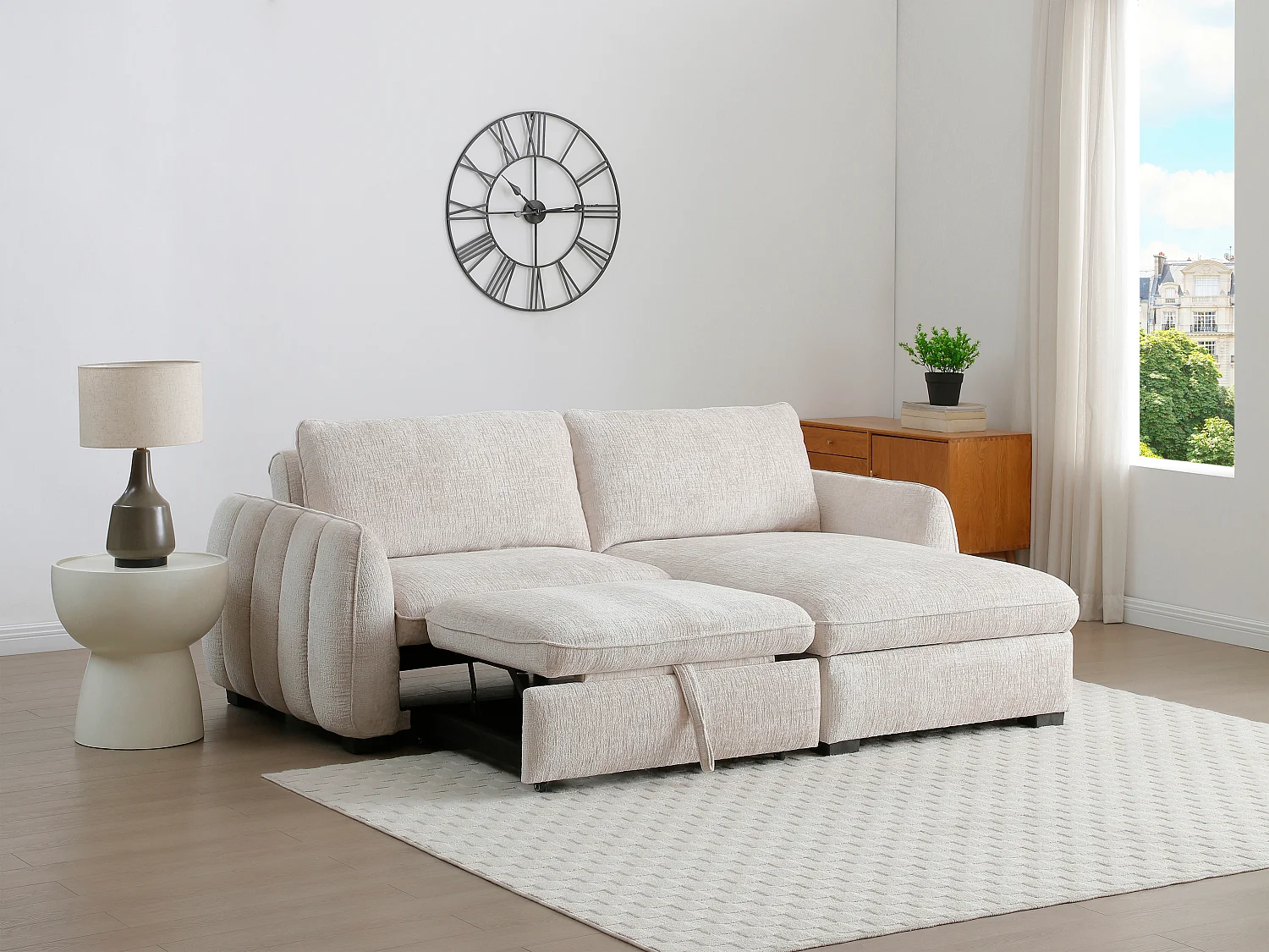 Canapé d'angle convertible et réversible en tissu chiné beige MONAVI