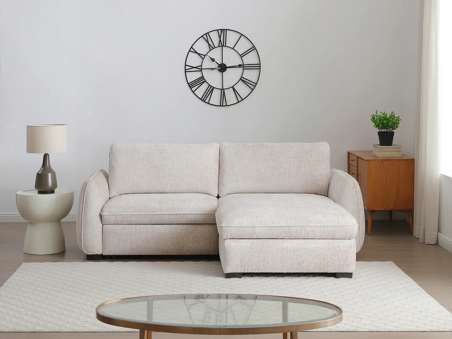 Canapé d'angle convertible et réversible en tissu chiné beige MONAVI