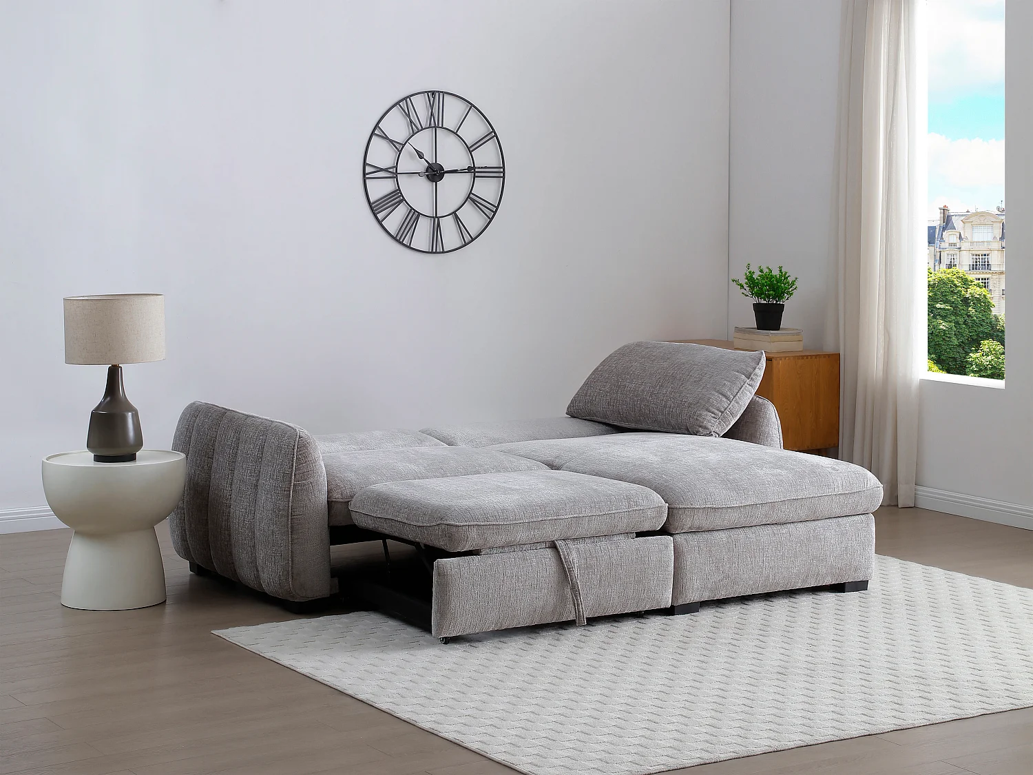 Canapé d'angle convertible et réversible en tissu chiné gris MONAVI