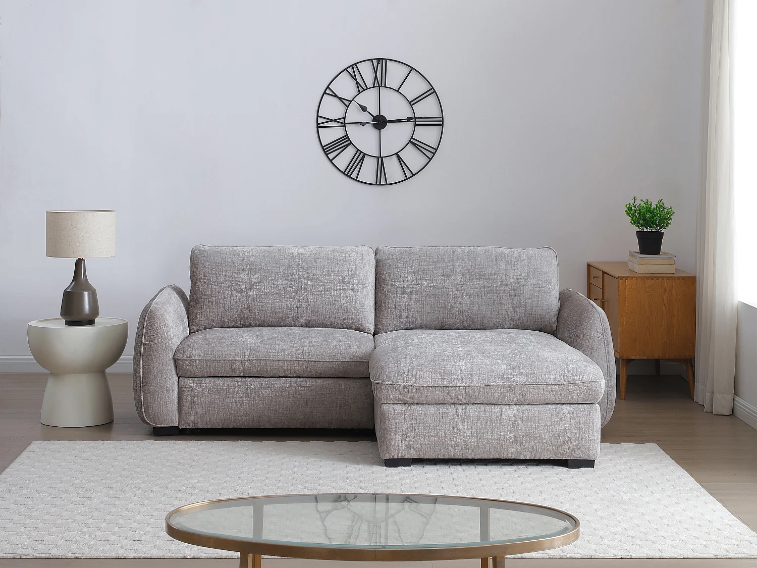 Canapé d'angle convertible et réversible en tissu chiné gris MONAVI