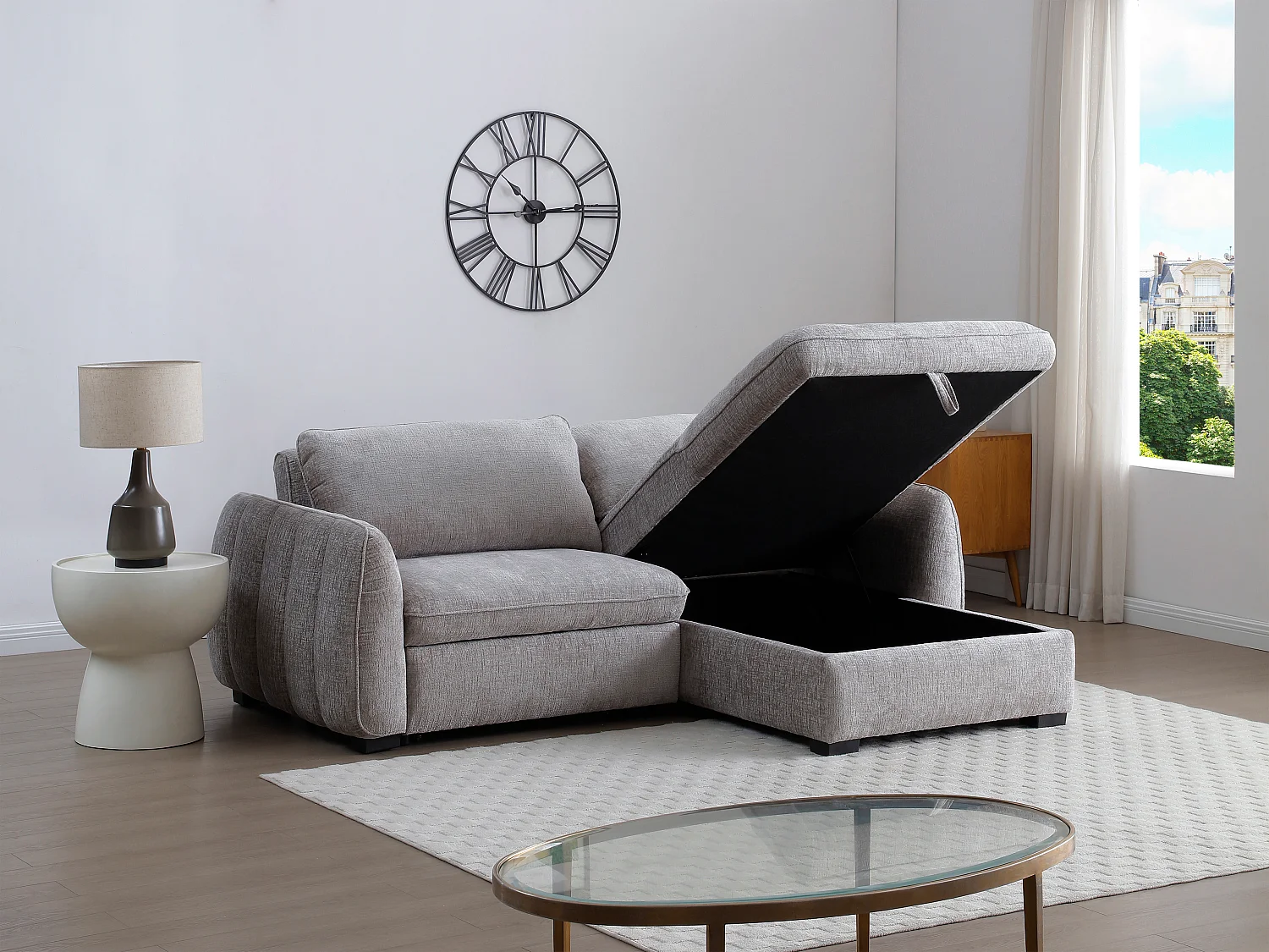 Canapé d'angle convertible et réversible en tissu chiné gris MONAVI