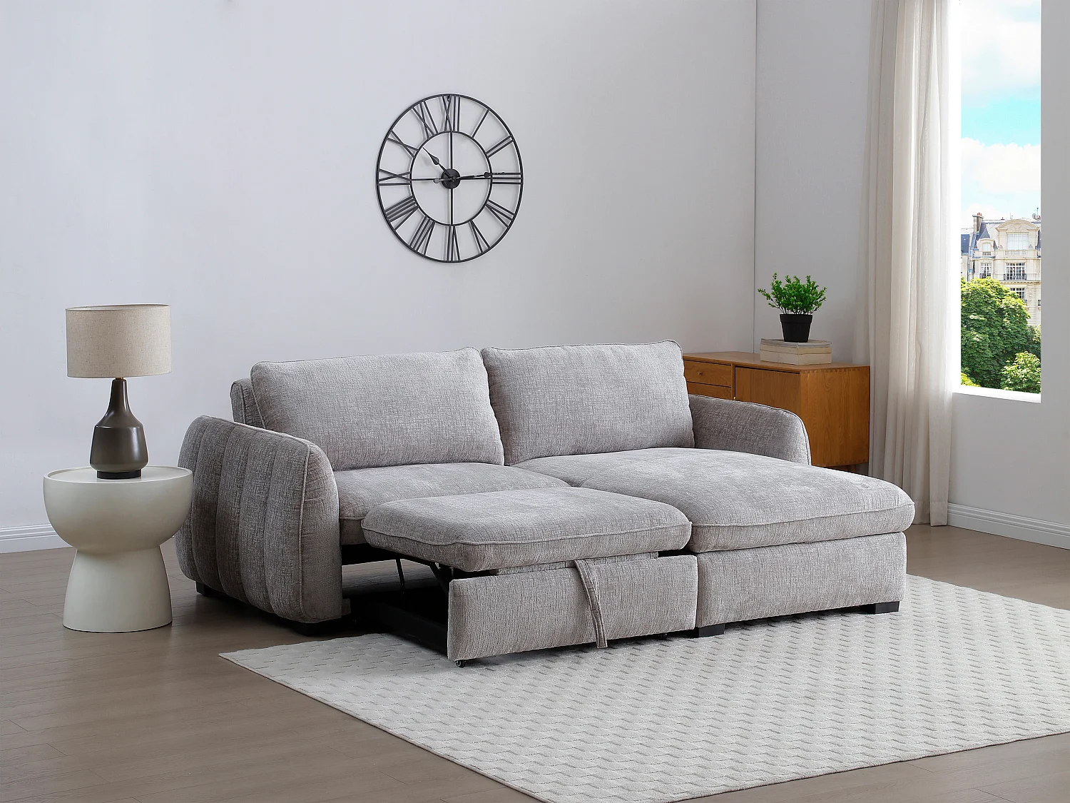 Canapé d'angle convertible et réversible en tissu chiné gris MONAVI