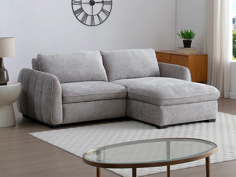 Sofá rinconera convertible y reversible en tejido jaspeado gris MONAVI