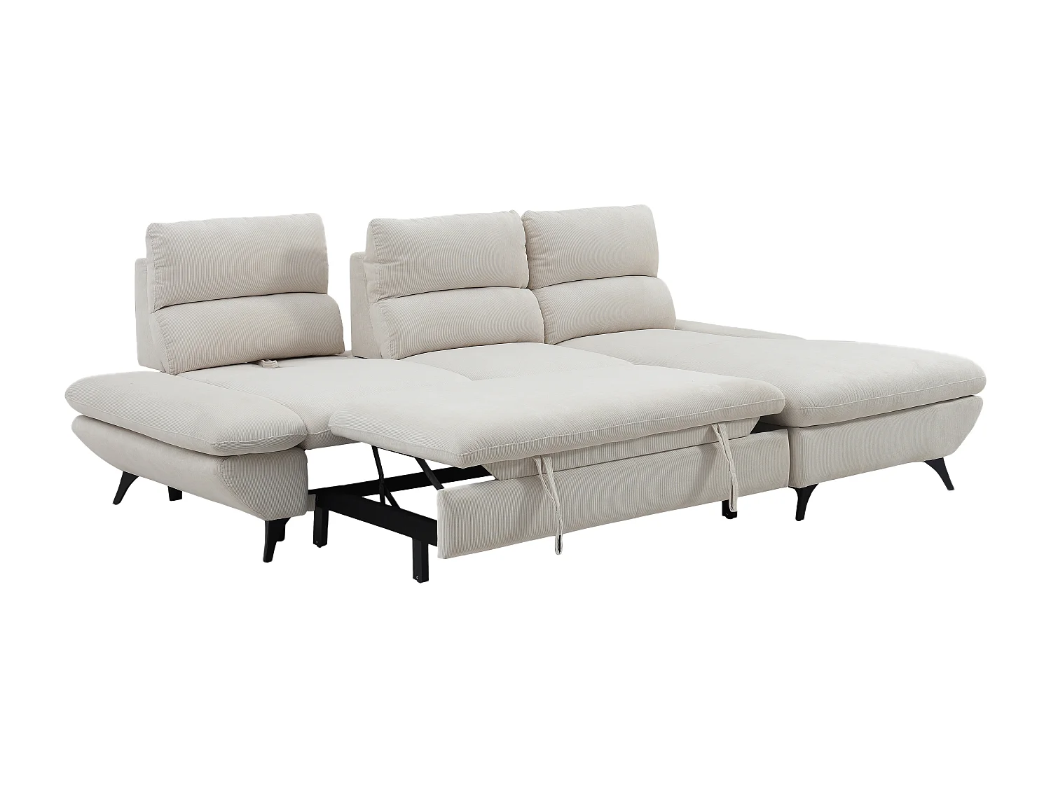 Canapé d'angle droit convertible dossier avance-recule en velours côtelé beige LIORI