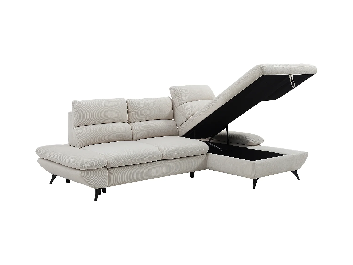 Høyre hjørnesofa med regulerbart rygglene, utfellbar, beige cordfløyel LIORI