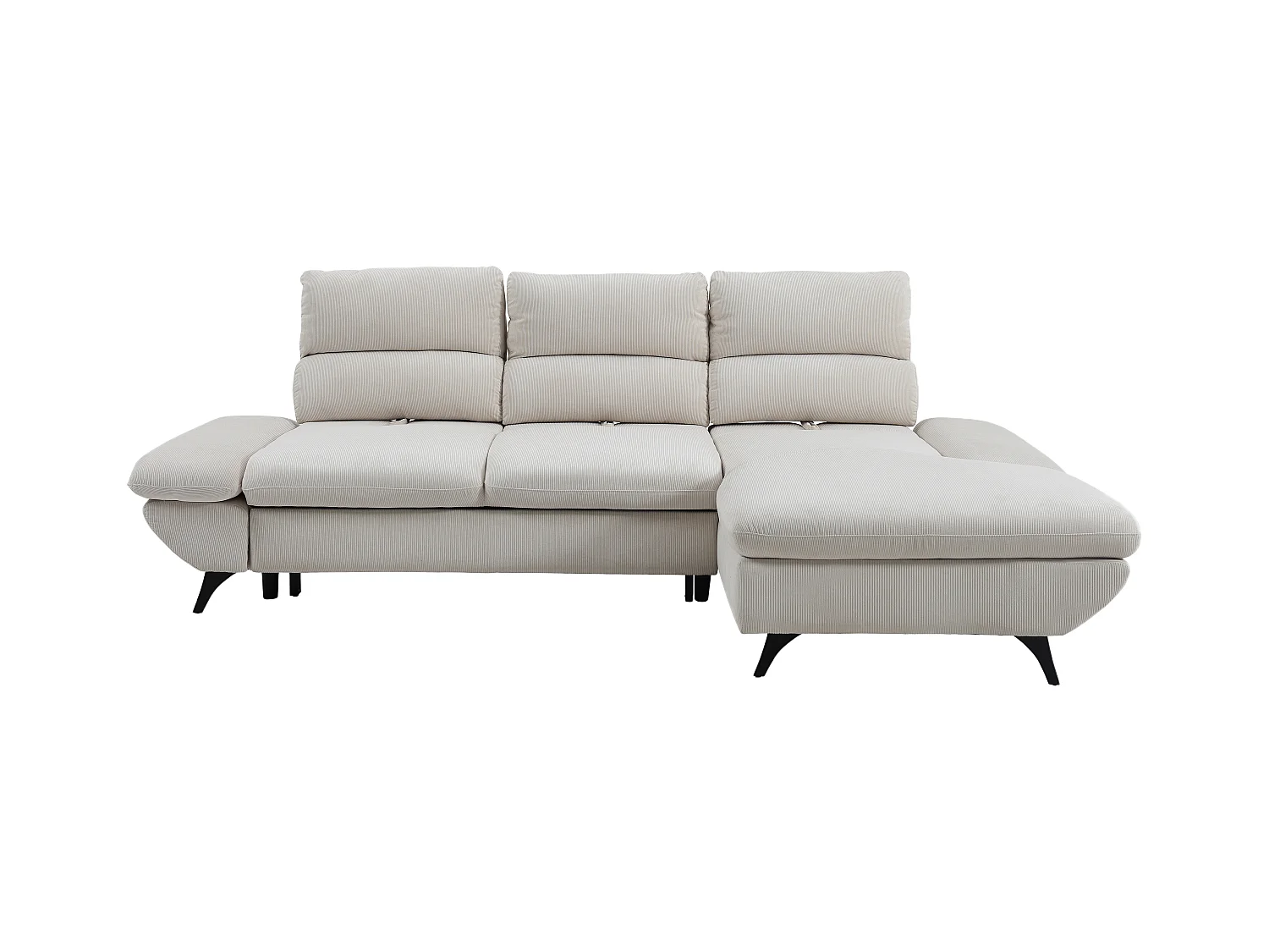 Høyre hjørnesofa med regulerbart rygglene, utfellbar, beige cordfløyel LIORI