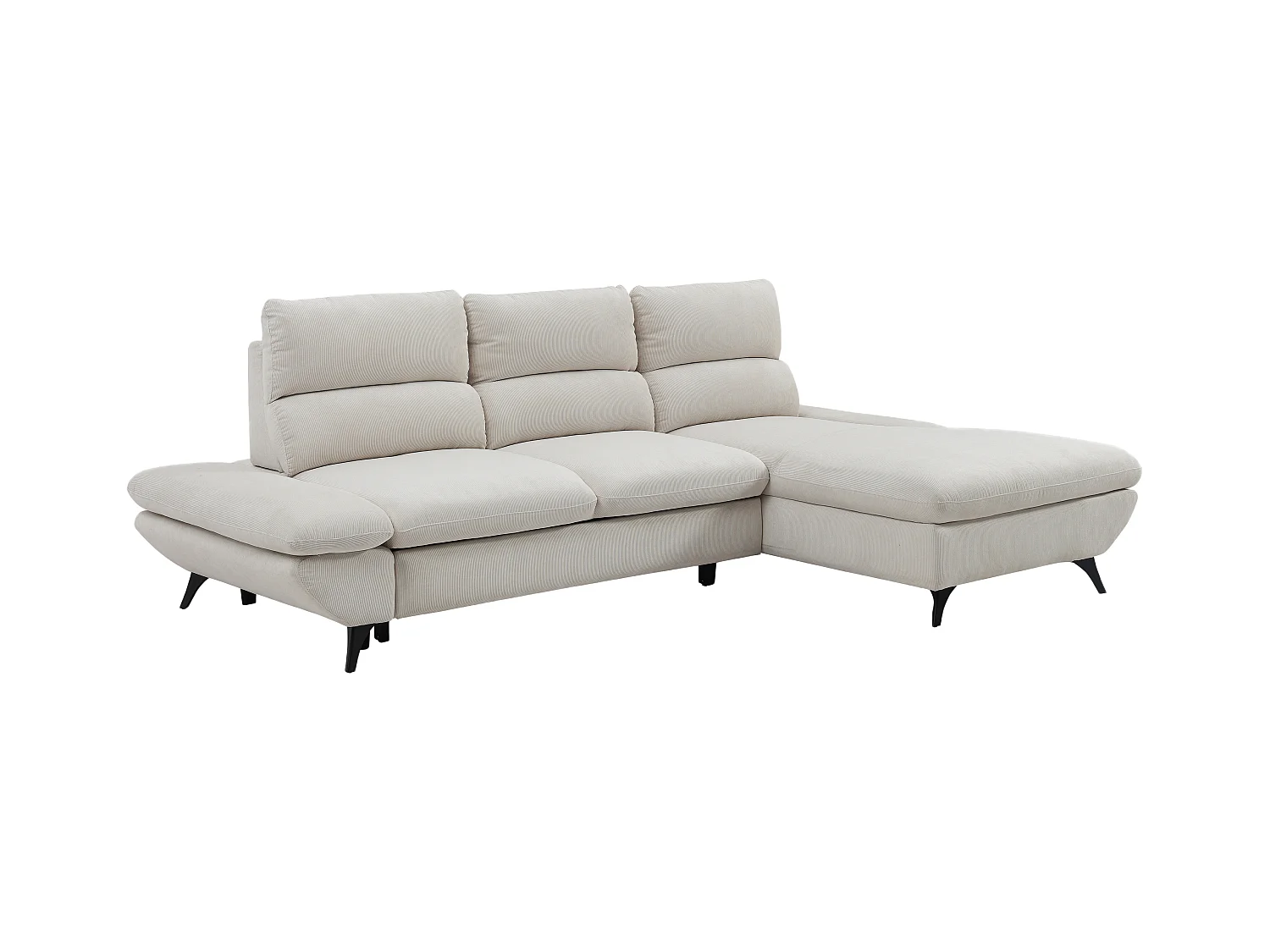 Høyre hjørnesofa med regulerbart rygglene, utfellbar, beige cordfløyel LIORI