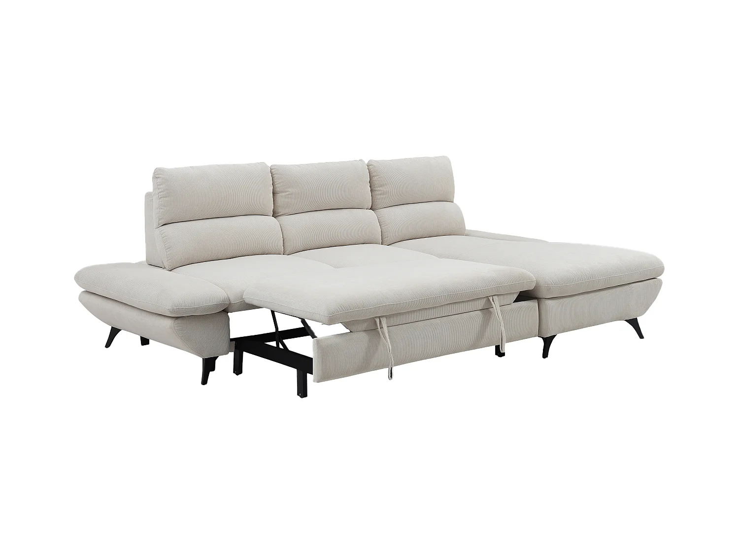 Høyre hjørnesofa med regulerbart rygglene, utfellbar, beige cordfløyel LIORI