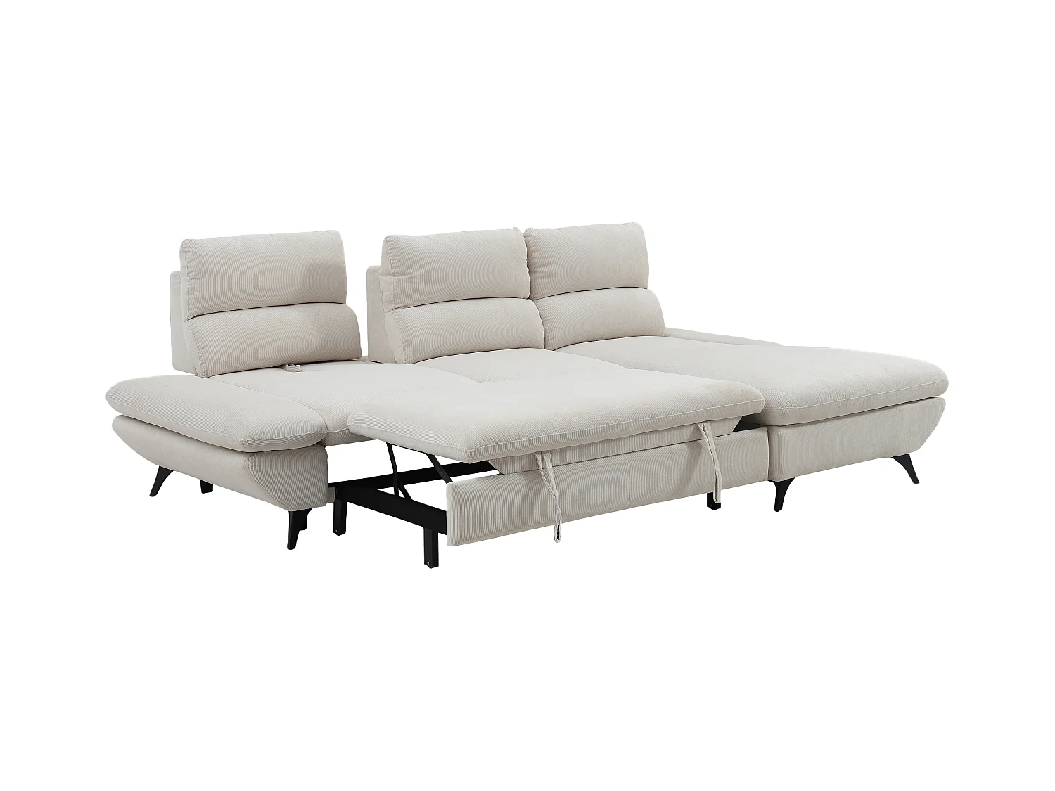 Høyre hjørnesofa med regulerbart rygglene, utfellbar, beige cordfløyel LIORI