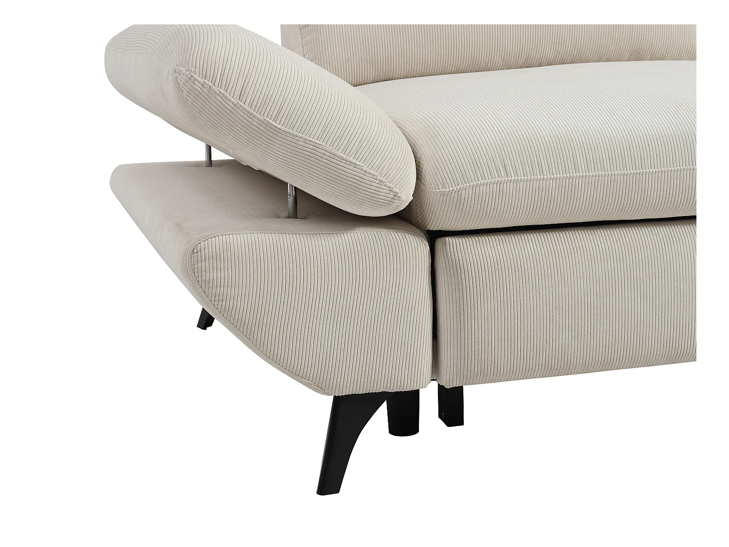 Høyre hjørnesofa med regulerbart rygglene, utfellbar, beige cordfløyel LIORI