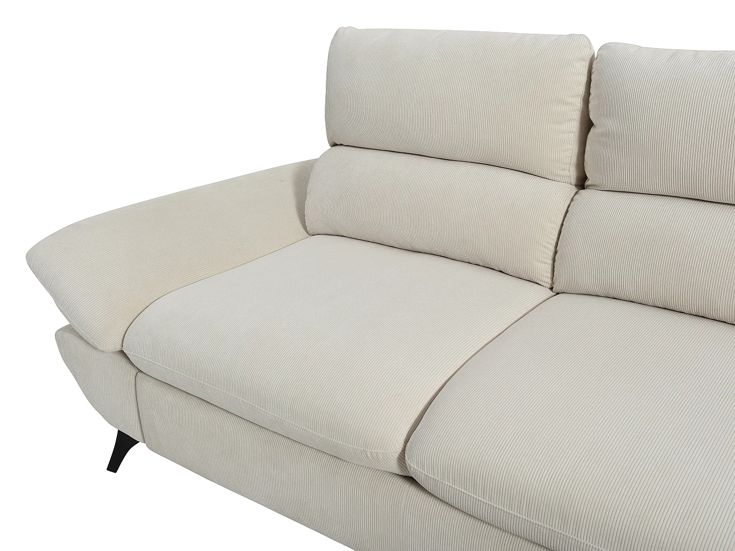 Canapé d'angle droit convertible dossier avance-recule en velours côtelé beige LIORI