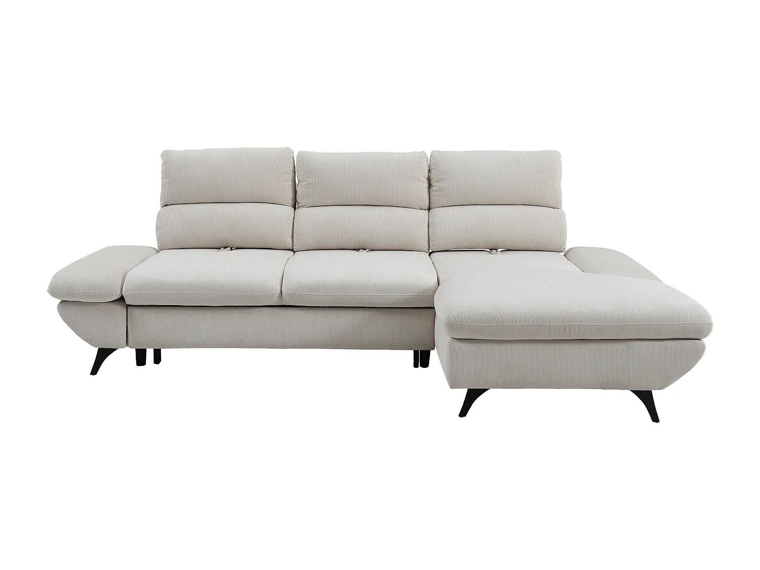 Canapé d'angle droit convertible dossier avance-recule en velours côtelé beige LIORI