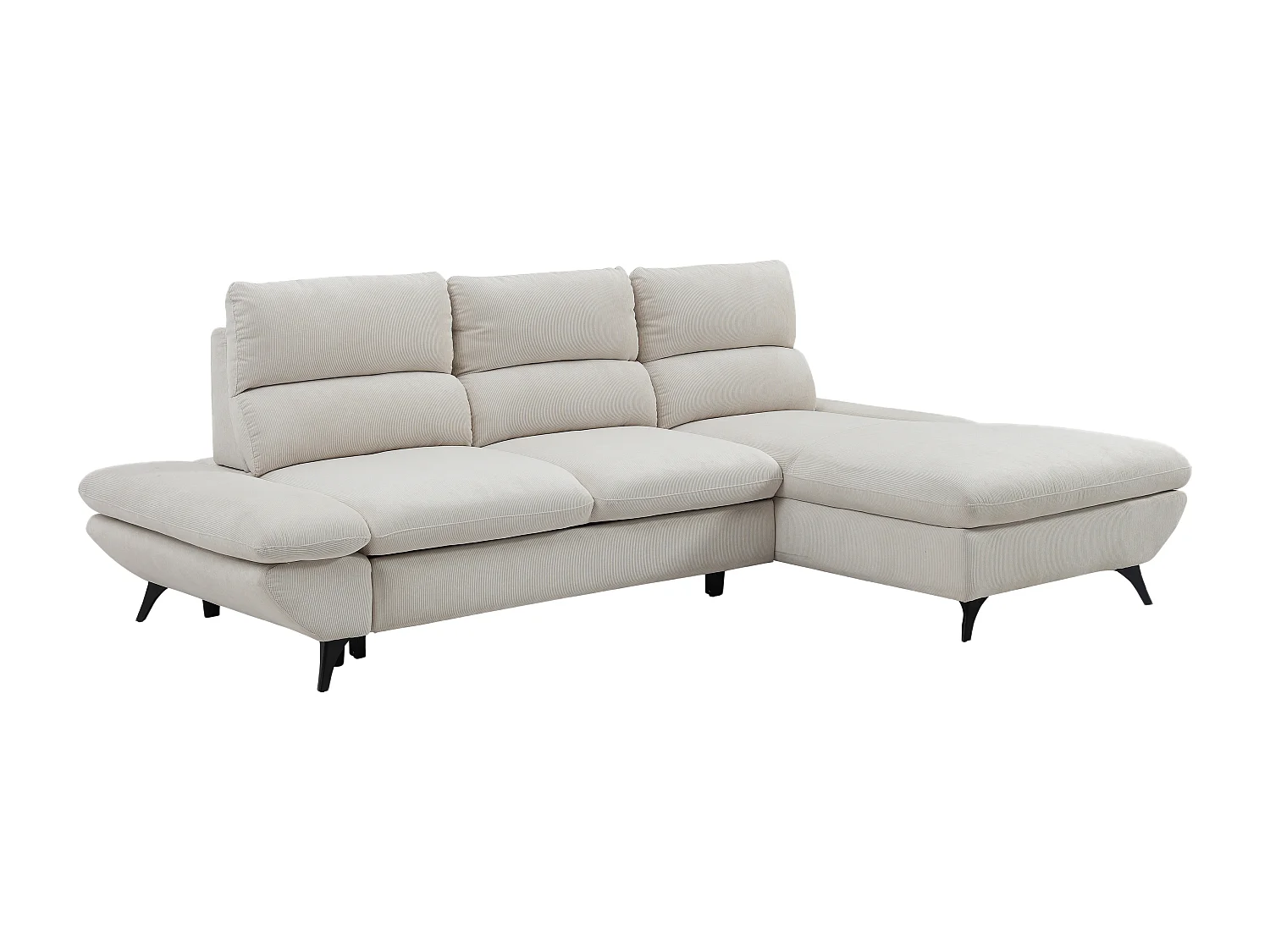 Canapé d'angle droit convertible dossier avance-recule en velours côtelé beige LIORI