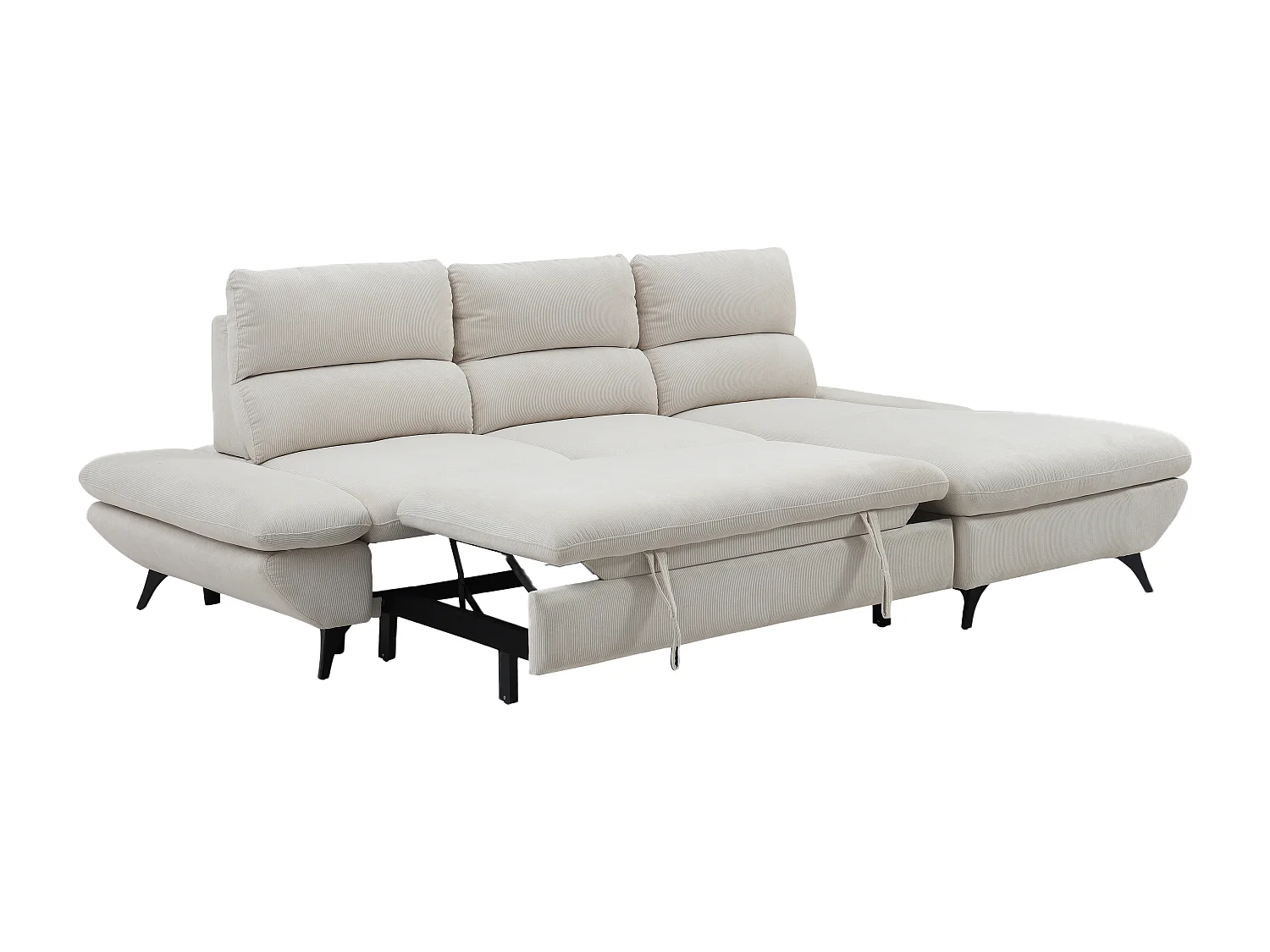 Canapé d'angle droit convertible dossier avance-recule en velours côtelé beige LIORI