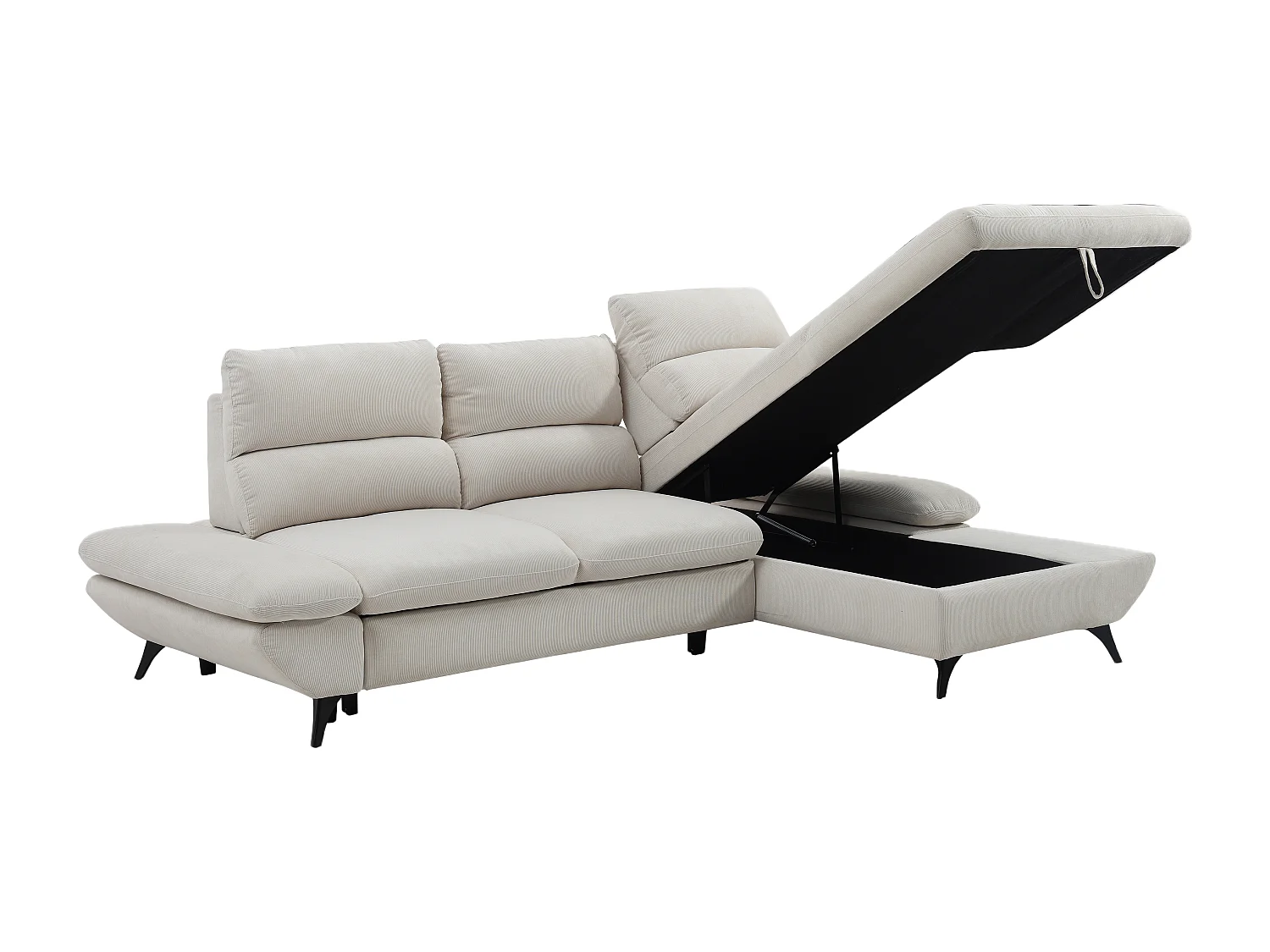 Canapé d'angle droit convertible dossier avance-recule en velours côtelé beige LIORI