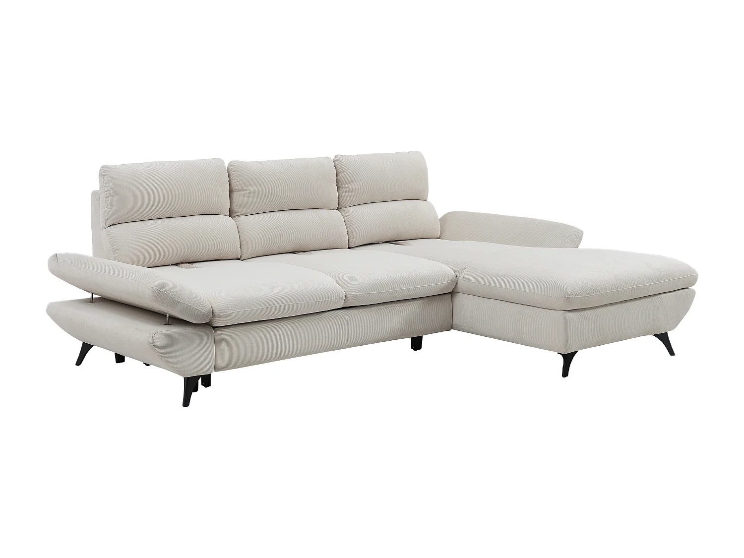 Canapé d'angle droit convertible dossier avance-recule en velours côtelé beige LIORI