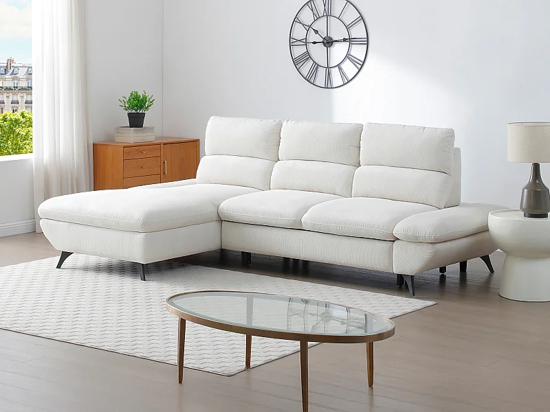 Hoekslaapbank met hoek links en verstelbare rugleuning in beige ribfluweel LIORI