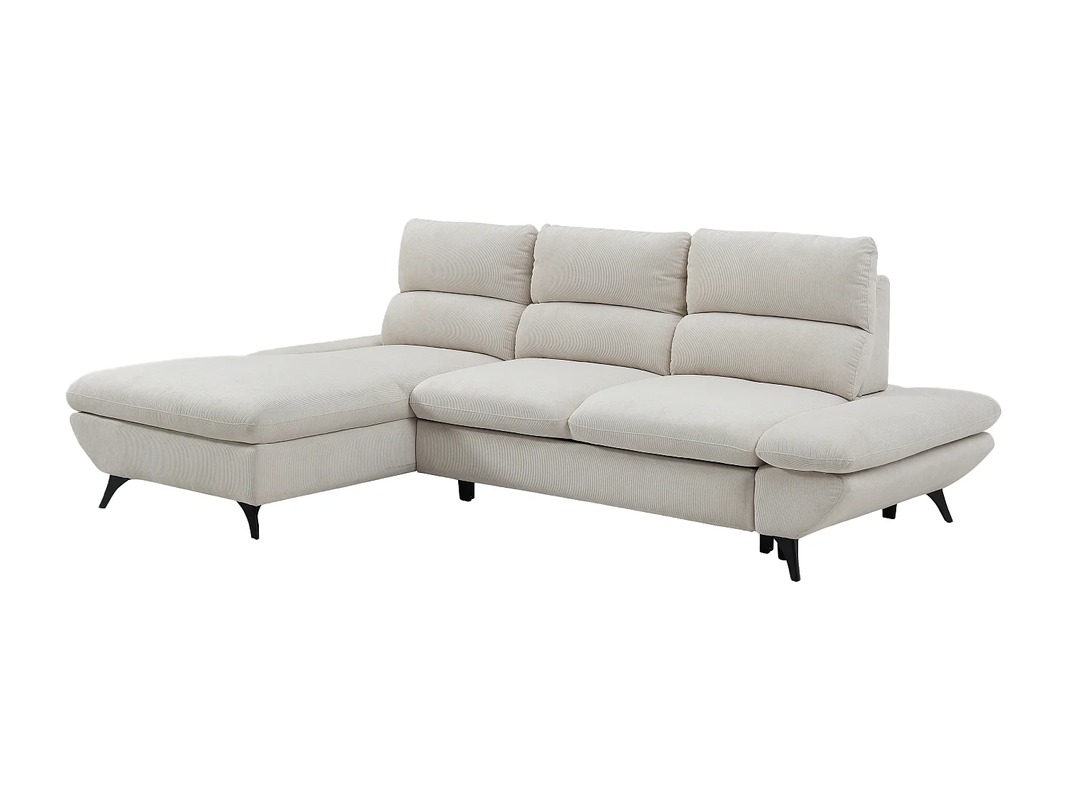 Canapé d'angle gauche convertible dossier avance-recule en velours côtelé beige LIORI