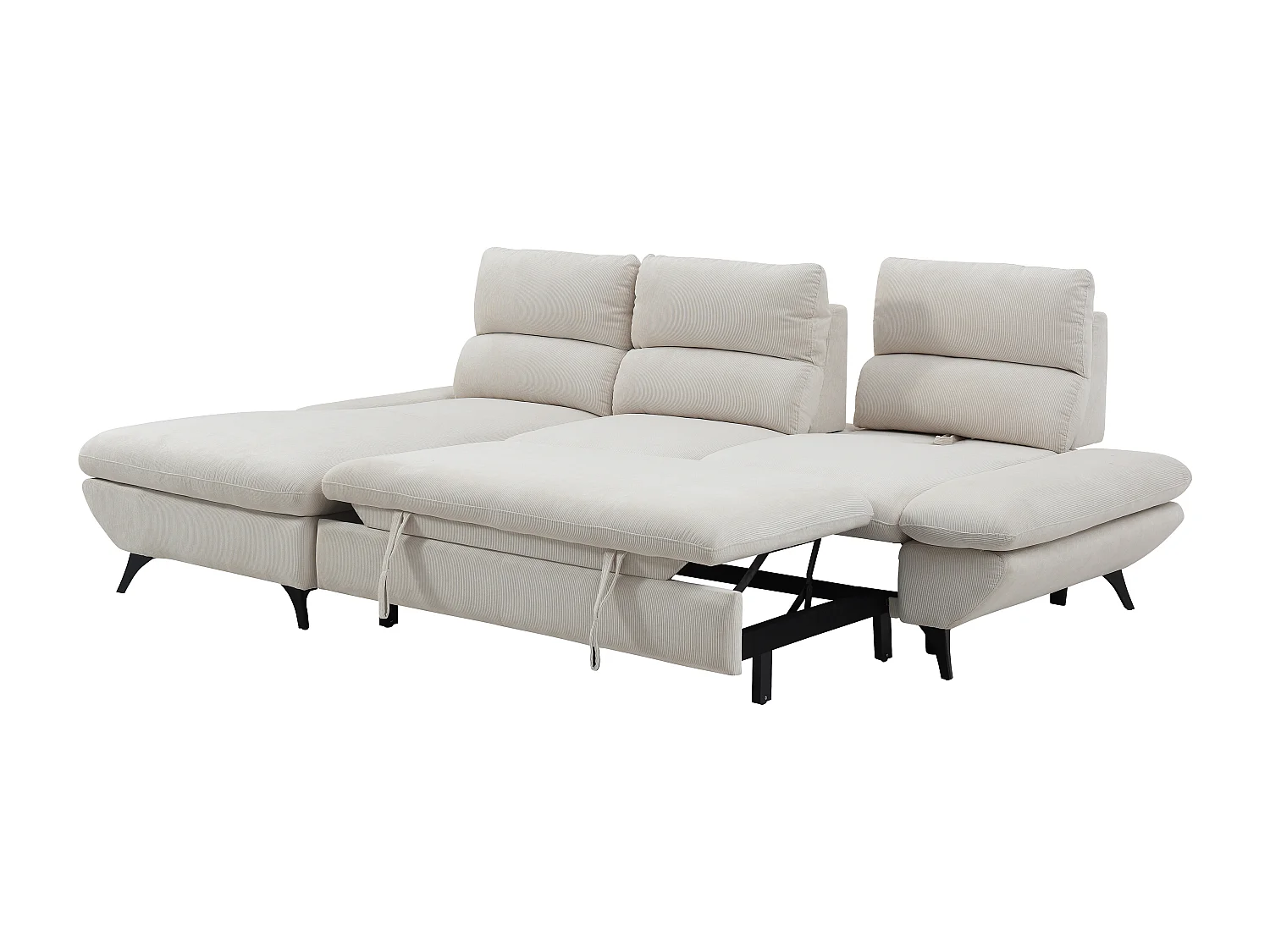 Canapé d'angle gauche convertible dossier avance-recule en velours côtelé beige LIORI