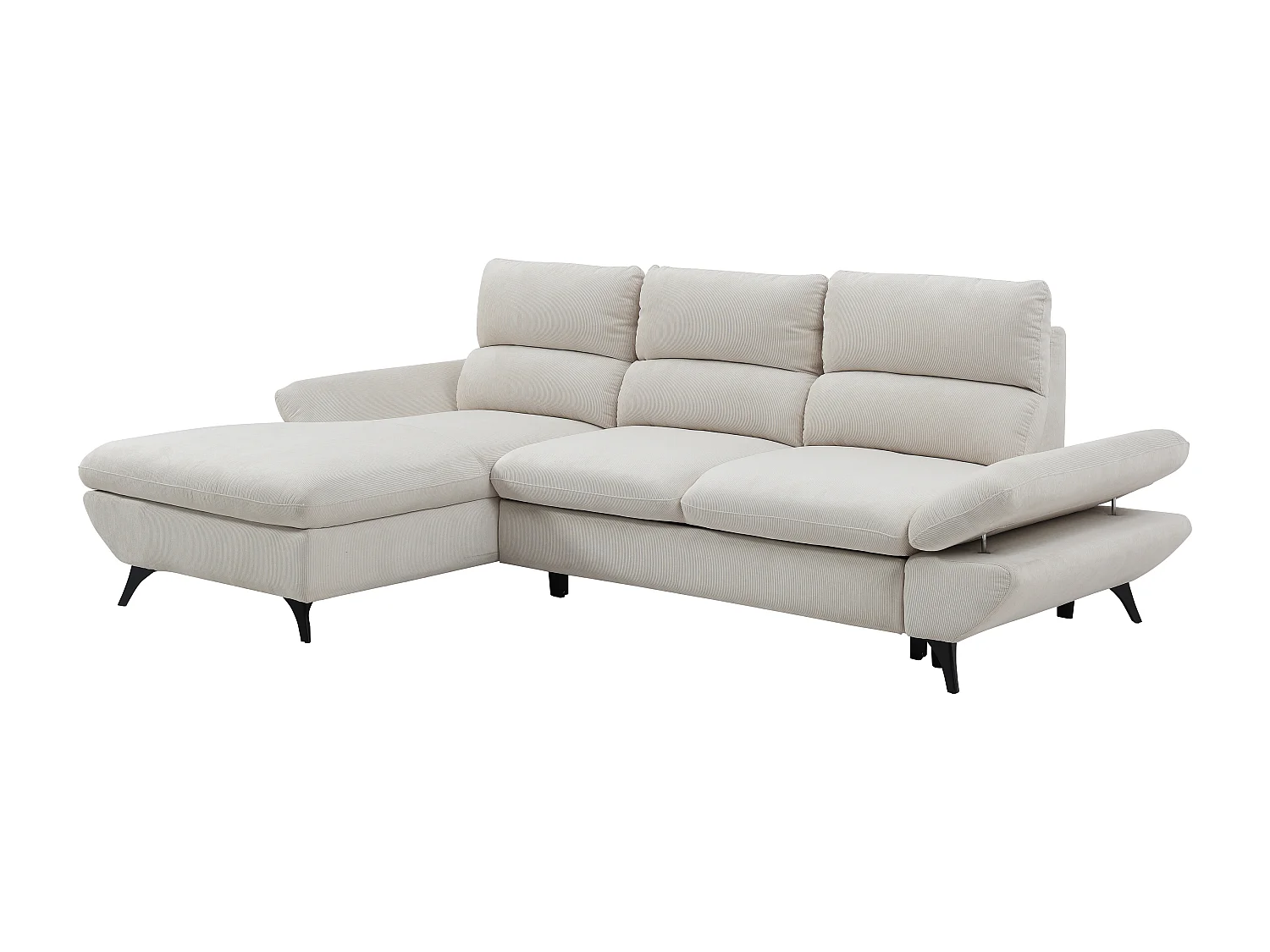 Canapé d'angle gauche convertible dossier avance-recule en velours côtelé beige LIORI