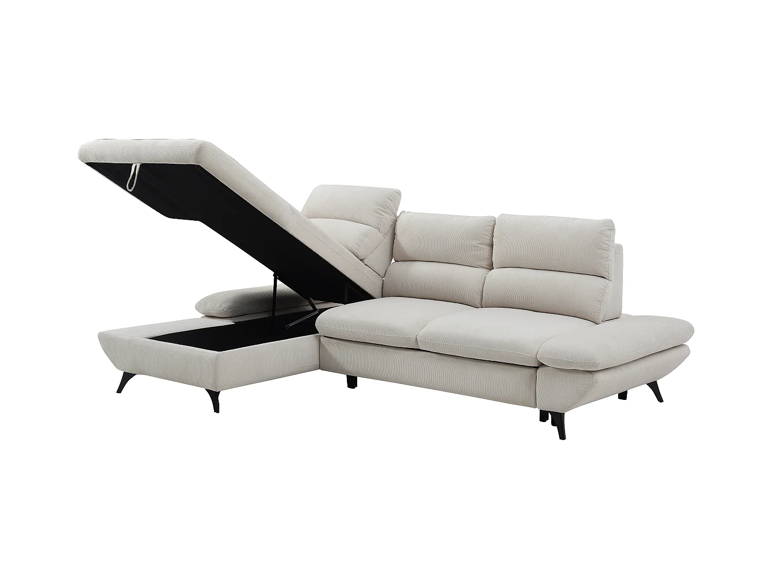 Venstre hjørnesofa med regulerbar rygg i beige kordfløyel LIORI