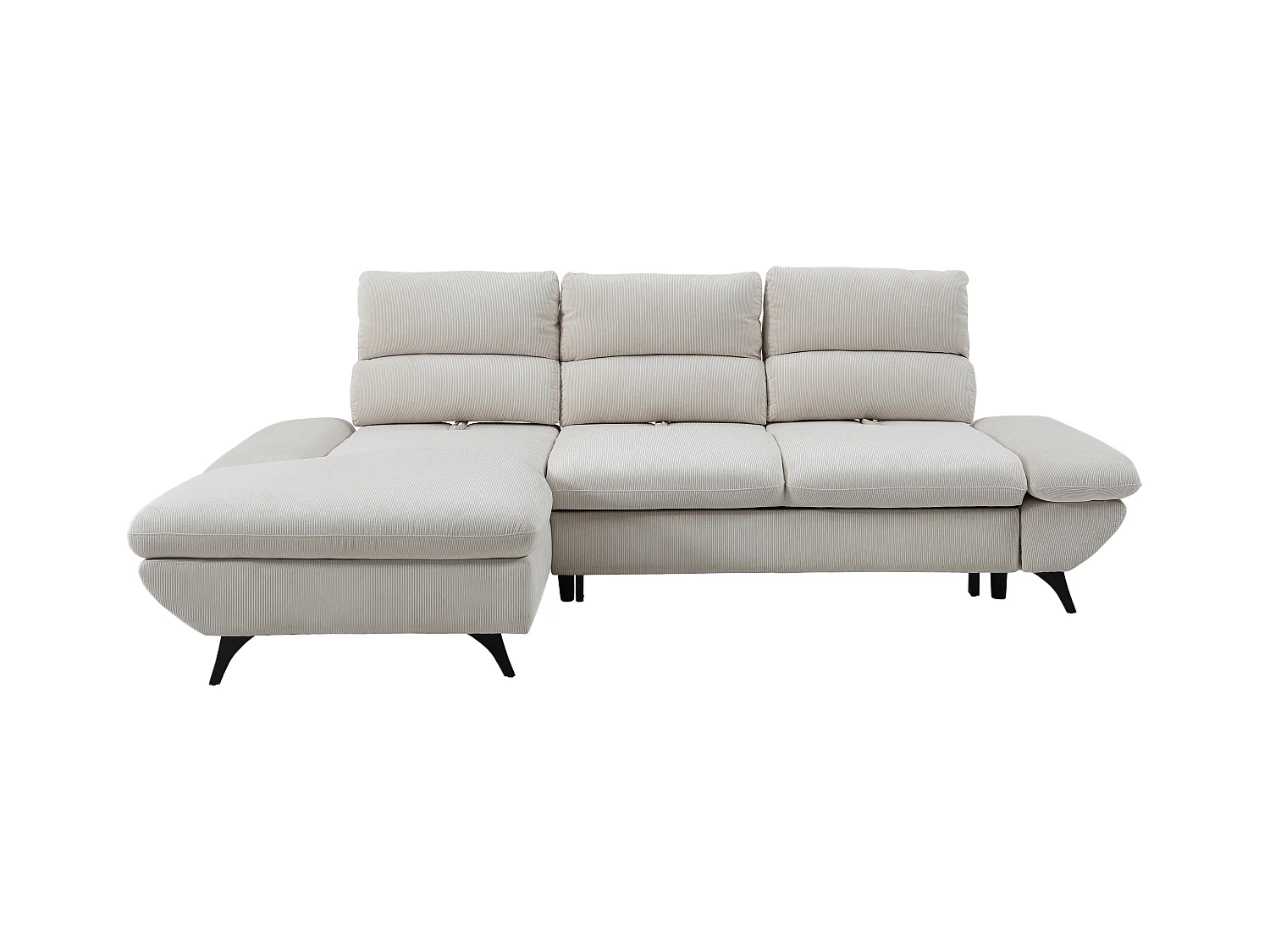 Venstre hjørnesofa med regulerbar rygg i beige kordfløyel LIORI