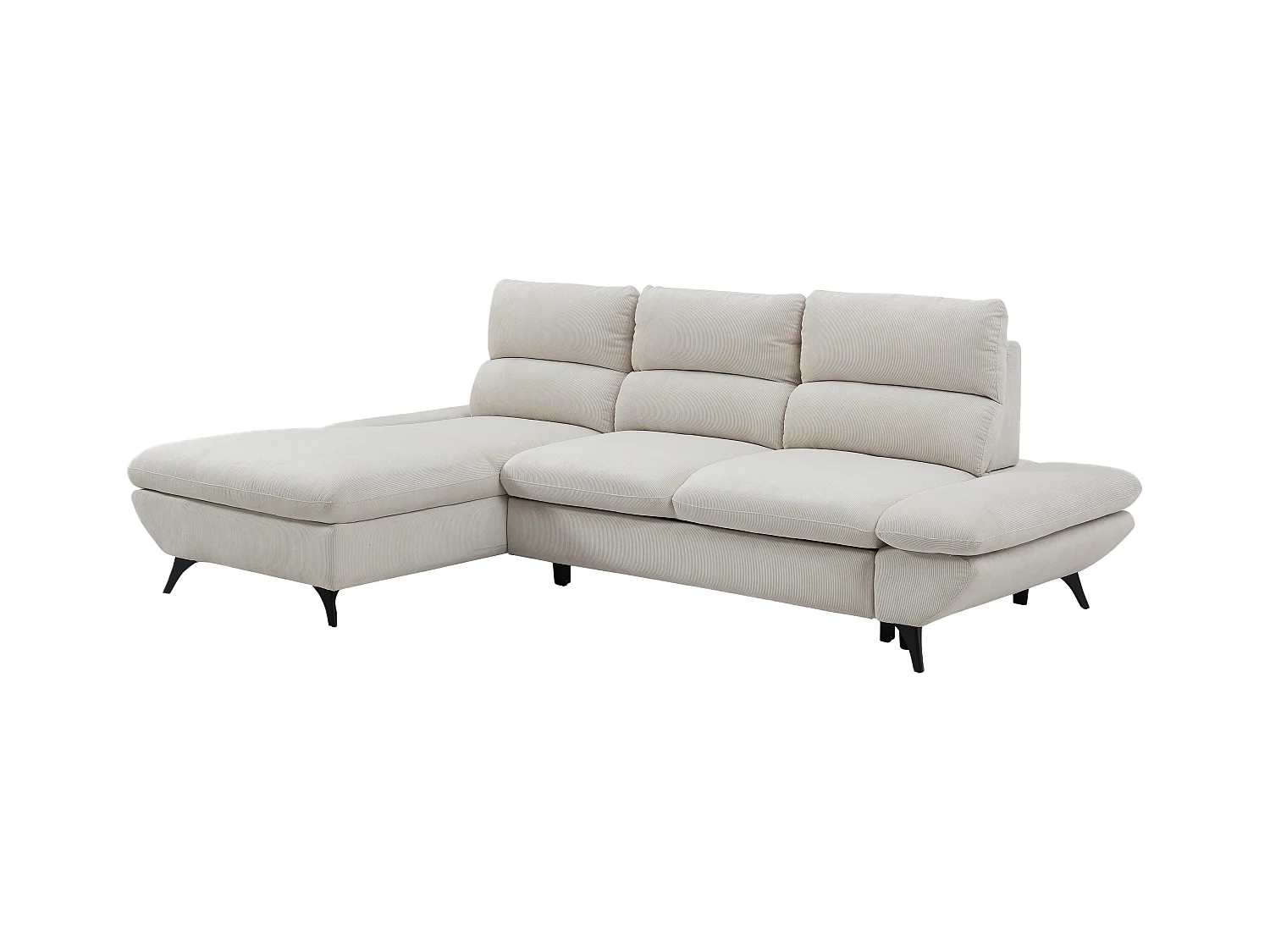 Venstre hjørnesofa med regulerbar rygg i beige kordfløyel LIORI
