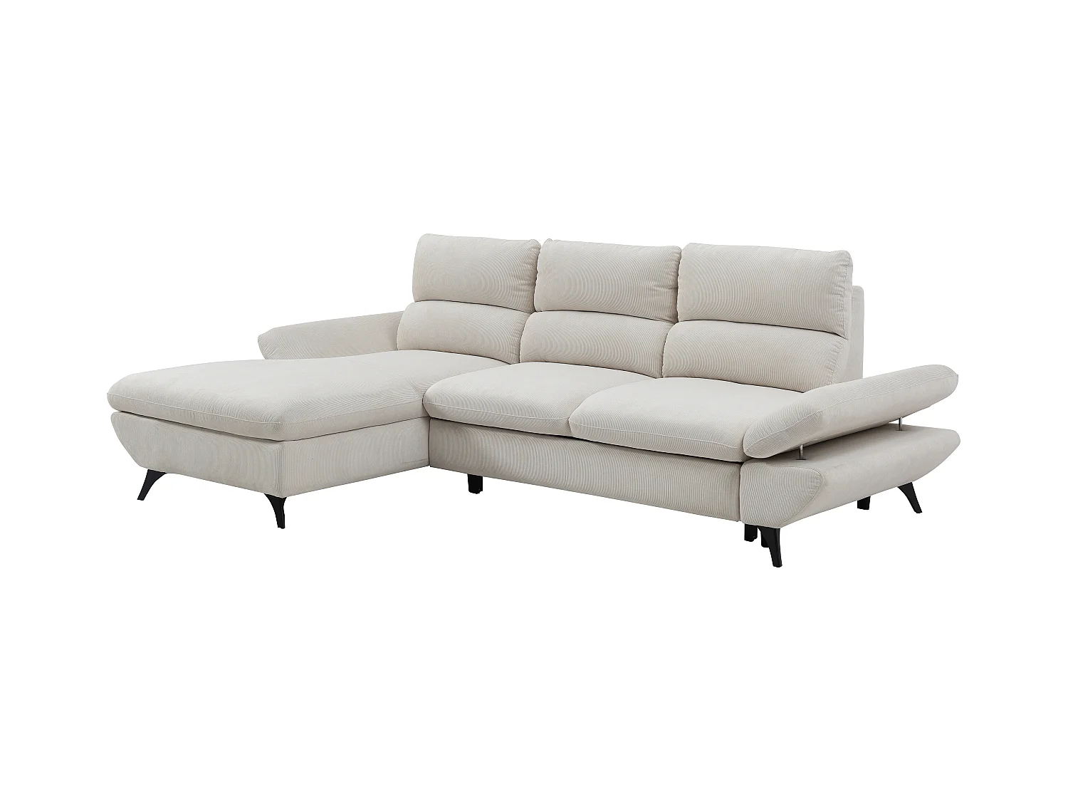 Venstre hjørnesofa med regulerbar rygg i beige kordfløyel LIORI