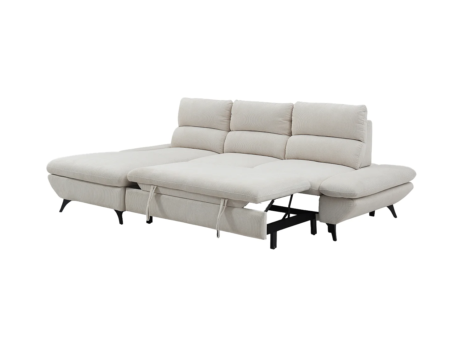 Venstre hjørnesofa med regulerbar rygg i beige kordfløyel LIORI