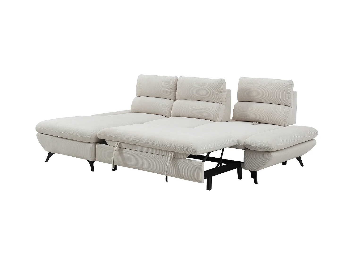 Venstre hjørnesofa med regulerbar rygg i beige kordfløyel LIORI