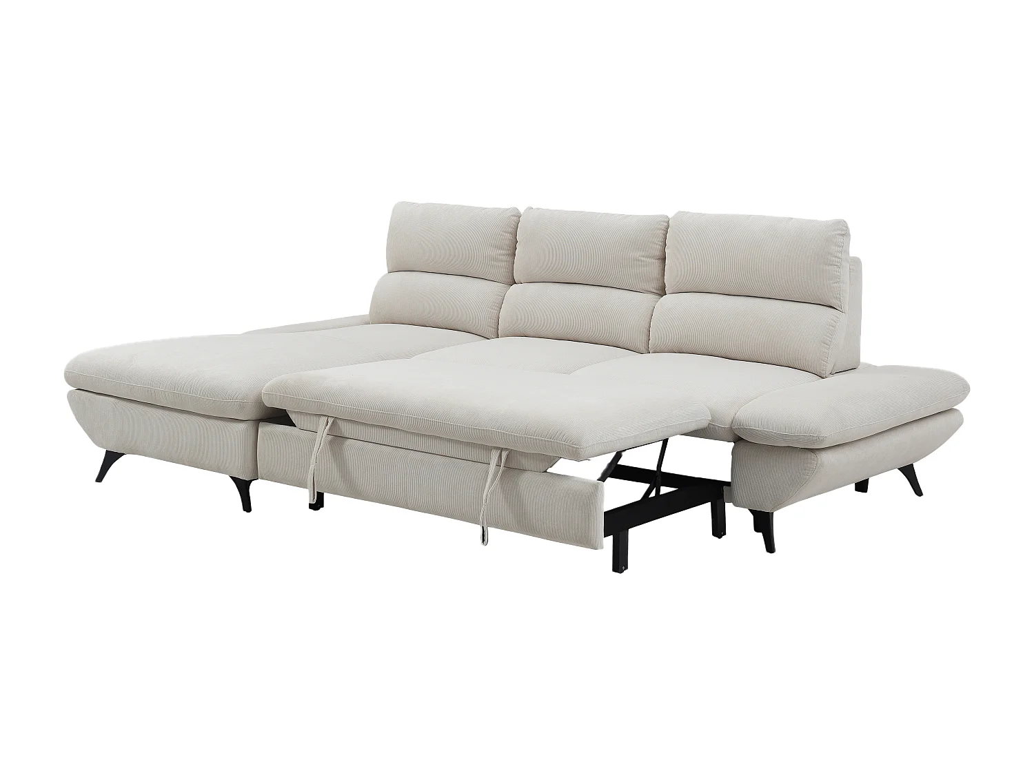 Canapé d'angle gauche convertible dossier avance-recule en velours côtelé beige LIORI