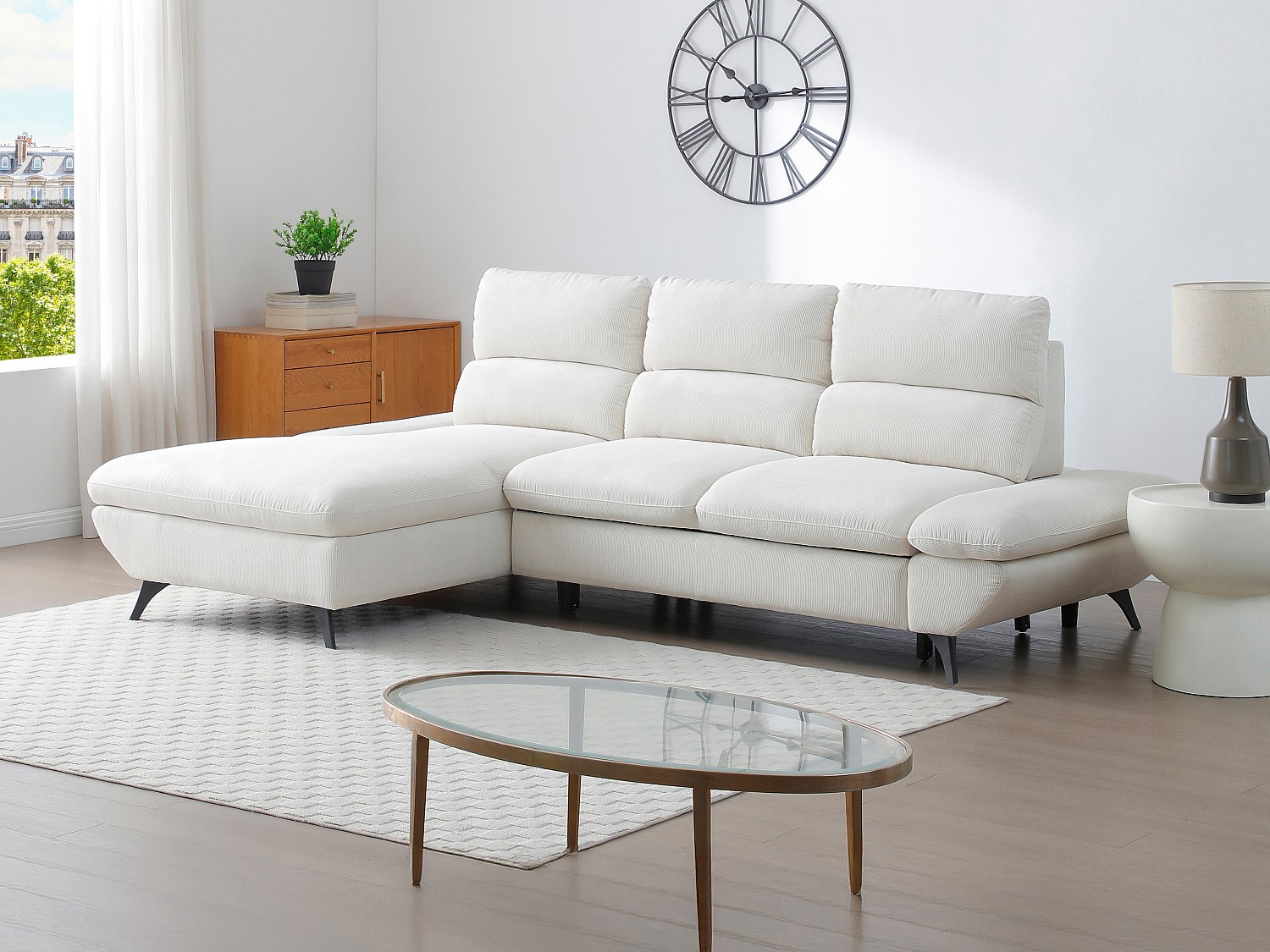 Bäddsoffa med Vänstervändhörn, justerbart ryggstöd i beige manchester LIORI