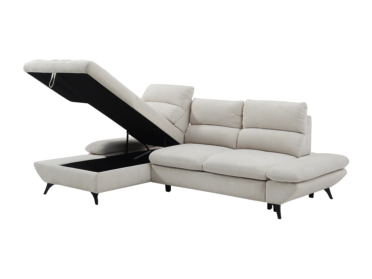 Canapé d'angle gauche convertible dossier avance-recule en velours côtelé beige LIORI