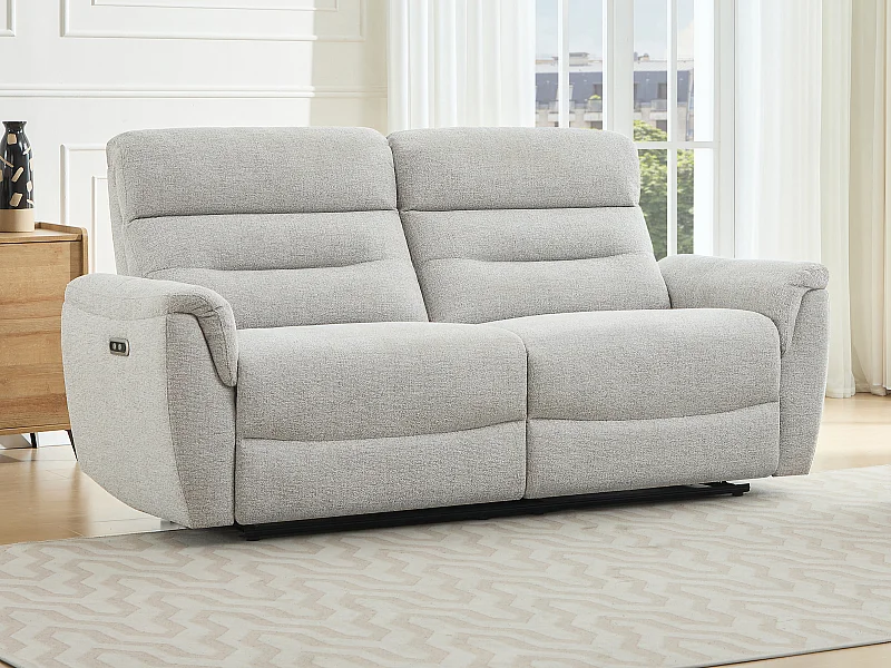 3-Sitzer Elektrischer Relax-Sofa aus hellgrauem Strukturstof BREVIO