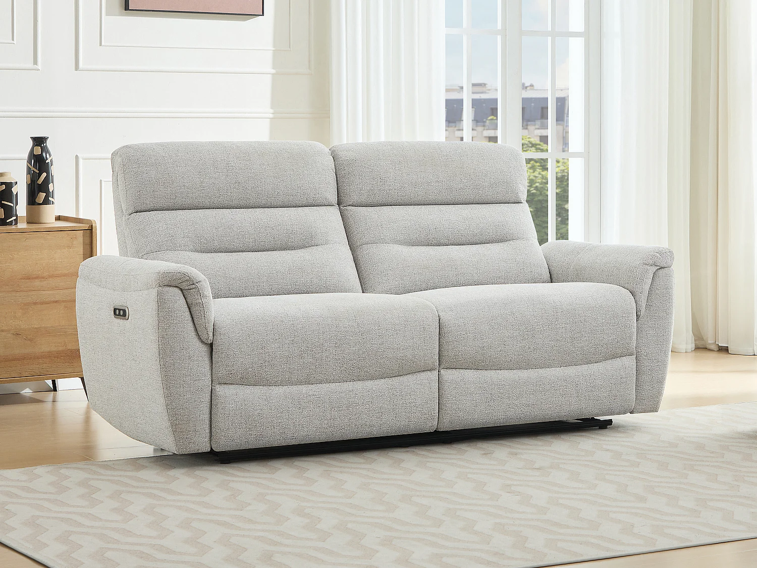 Canapé 3 places relax électrique en tissu texturé gris clair BREVIO