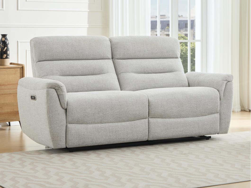 Canapé 3 places relax électrique en tissu texturé gris clair BREVIO