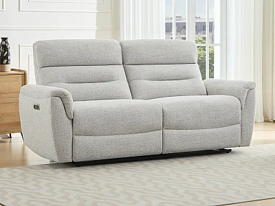3-Sitzer Elektrischer Relax-Sofa aus hellgrauem Strukturstof BREVIO
