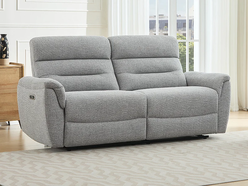 3-Sitzer Elektrisches Relax-Sofa aus grauem Strukturstoff BREVIO