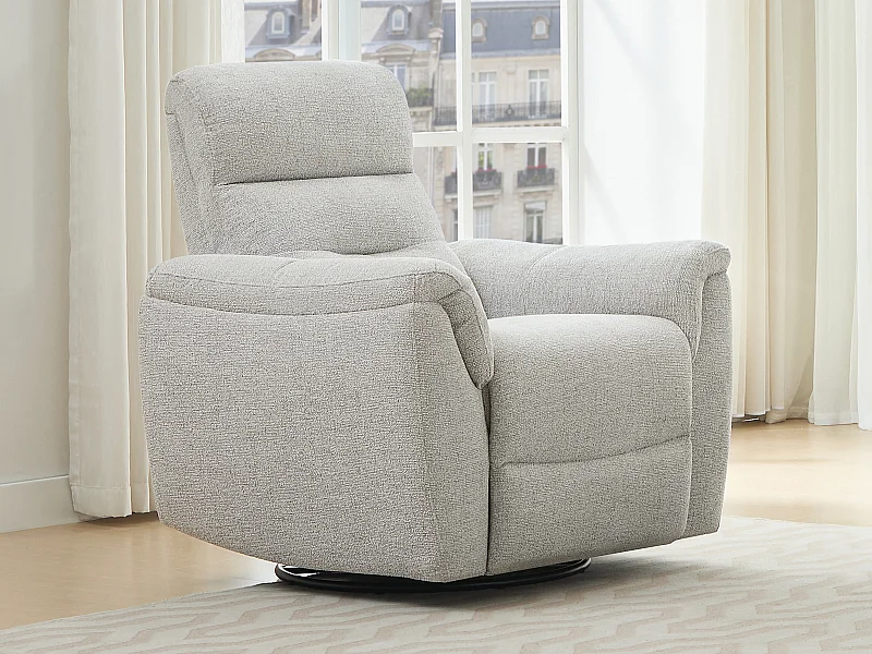 Fauteuil relax électrique en tissu texturé gris clair BREVIO