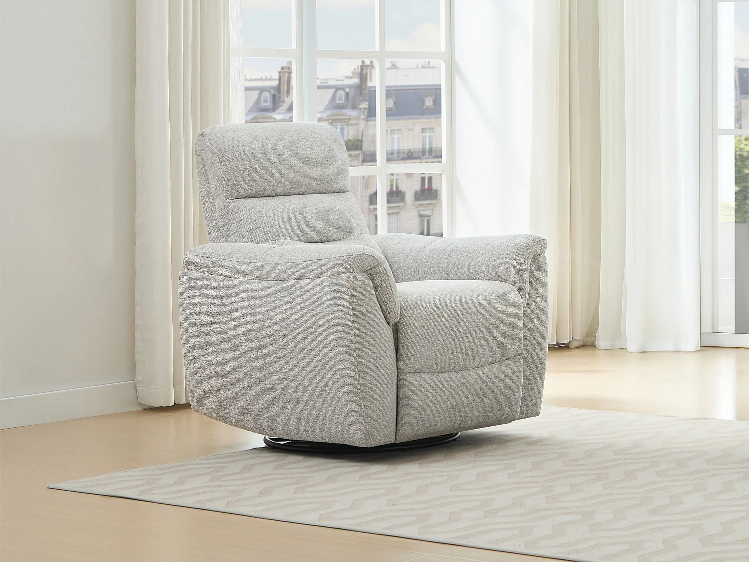 Fauteuil relax électrique en tissu texturé gris clair BREVIO