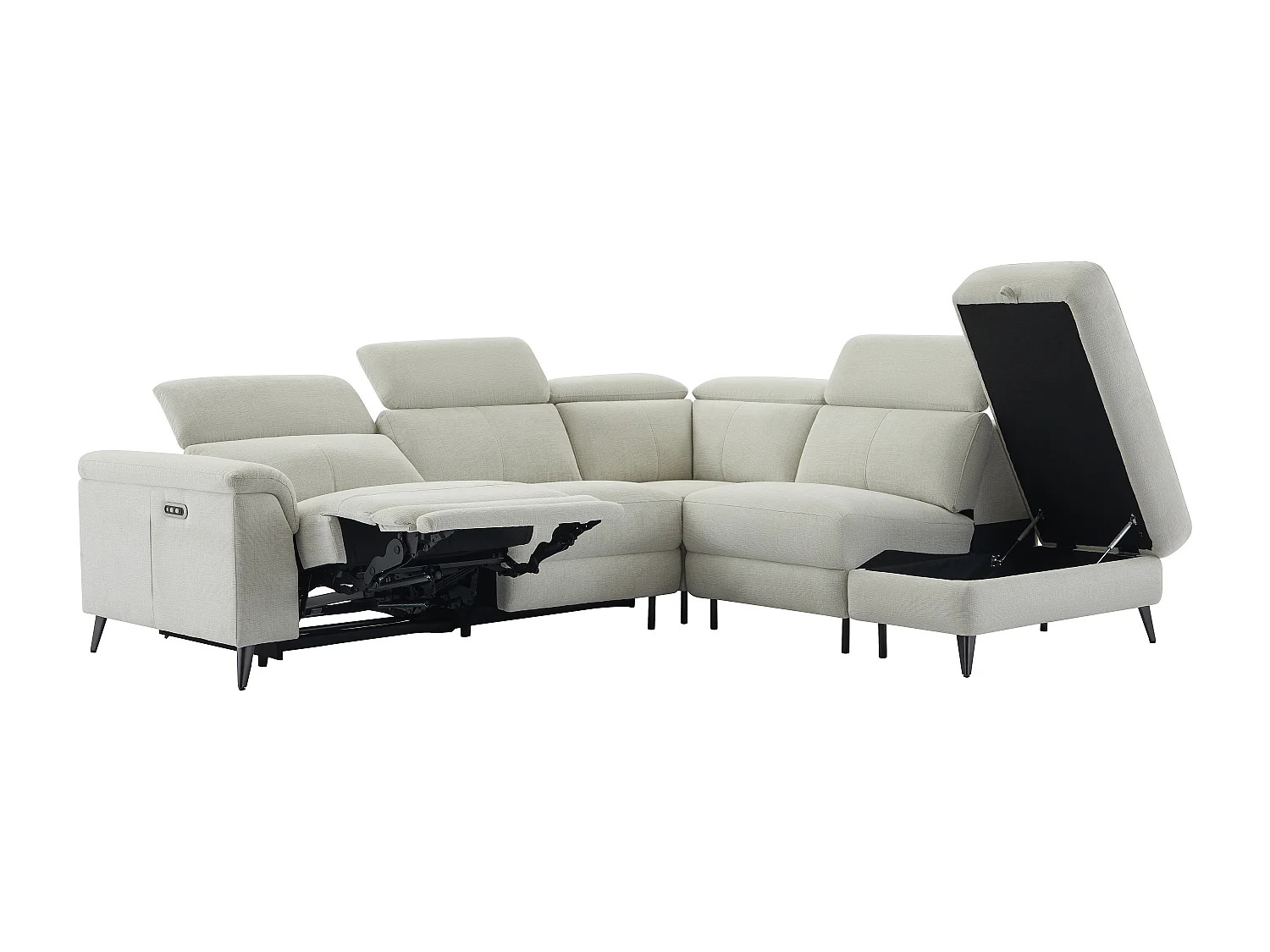 Canapé d'angle droit relax électrique en tissu beige MAKORO