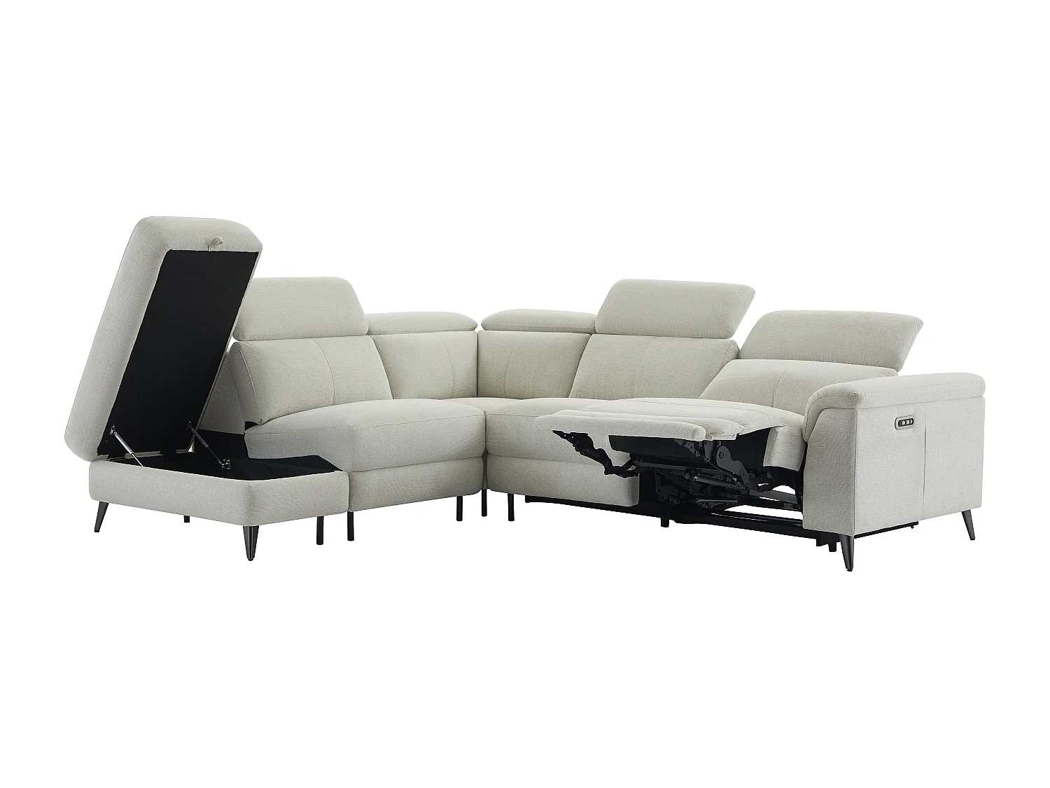 Canapé d'angle gauche relax électrique en tissu beige MAKORO