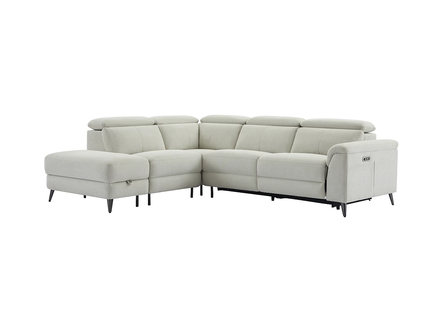 Canapé d'angle gauche relax électrique en tissu beige MAKORO